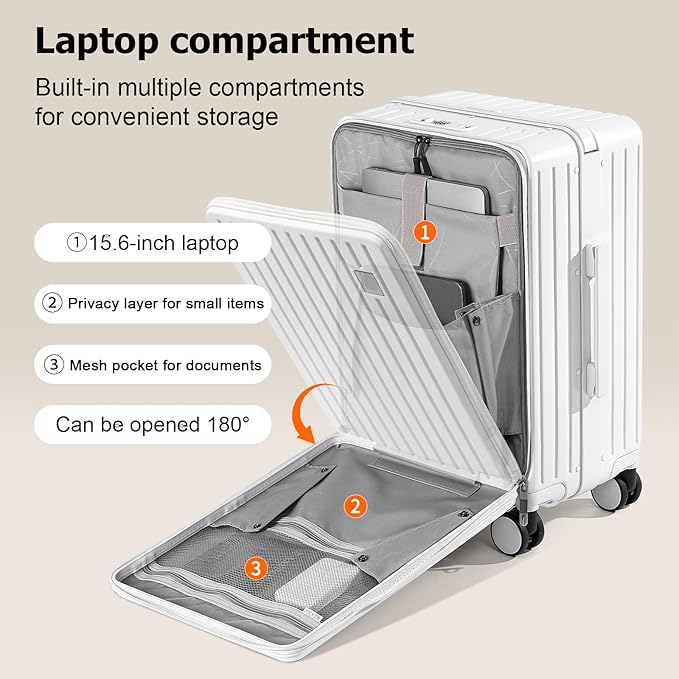 Joyway Hardshell Carry on Luggage with Front Pocket, Lightweight Hardside 20 Inch Suitcase with Spinner Wheels and TSA Lock (White, Carry on Luggage-20 Inch)