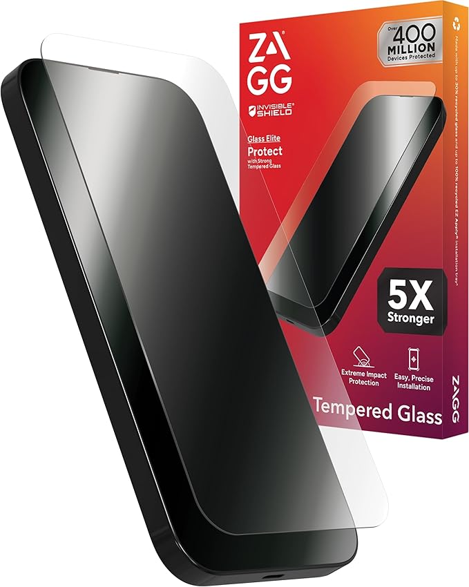 ZAGG Glass Elite iPhone 15 Pro Screen Protector - 5X Stronger with Reinforced Edges, Scratch & Smudge-Resistant Surface, InvisibleShield, Easy to Install