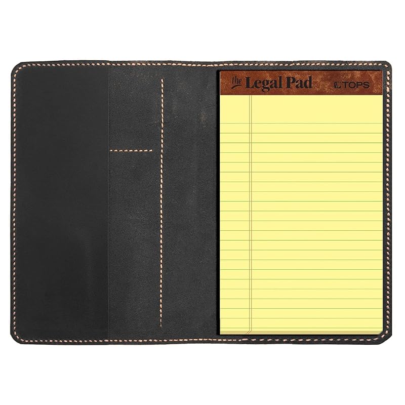 Genuine Leather Notebook Notepad Cover for TOPS The Legal Pad Writing Pads Docket 5" x 8" Cover, retro real leather portfolio folder cover organizer (Black)