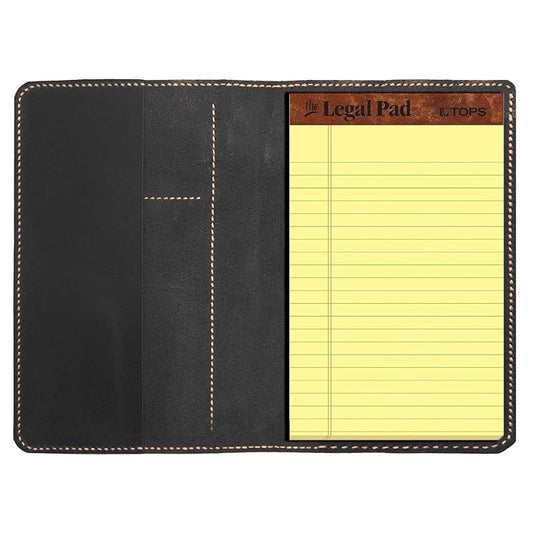 Genuine Leather Notebook Notepad Cover for TOPS The Legal Pad Writing Pads Docket 5" x 8" Cover, retro real leather portfolio folder cover organizer (Black)