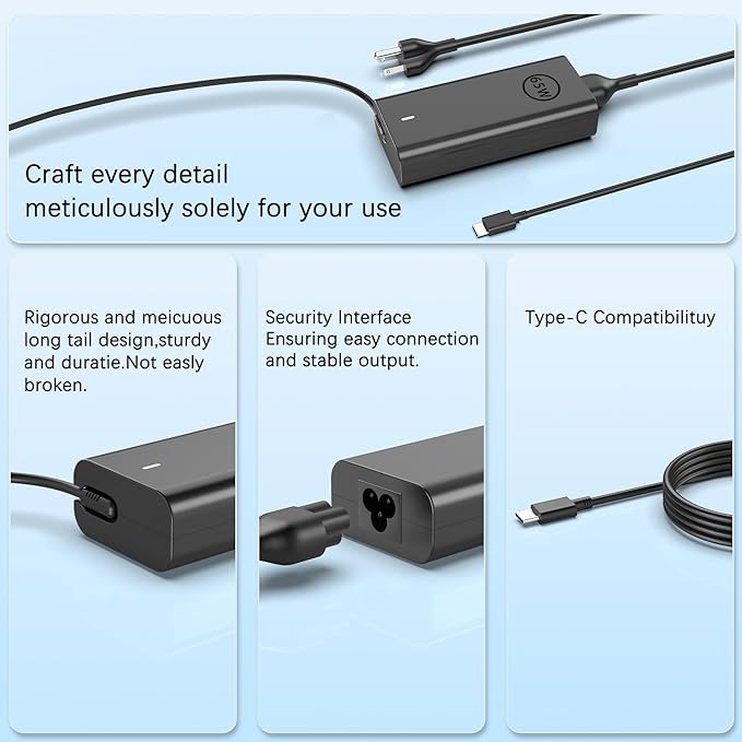 65W 60W USB C Laptop Charger Compatible with Dell Laptop Charger Computer Type C Fast Power Adapter