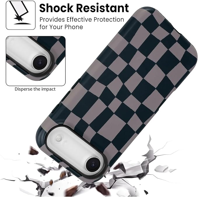 SOKAD Magnetic Checkered Phone Case for iPhone Air, Cute Grids Plaid Checkerboard Pattern Compatible with Magsafe Matte Protective Case Cover with Screen Protector for Girls Women, Black & Brown