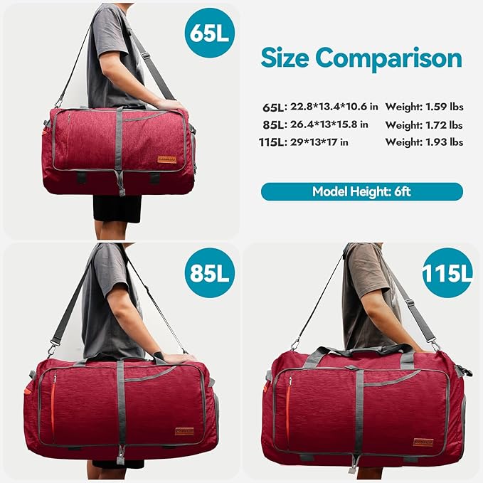 Canway 85L Travel Duffel Bag, Foldable Weekender Bag with Shoes Compartment for Men Women Water-proof & Tear Resistant