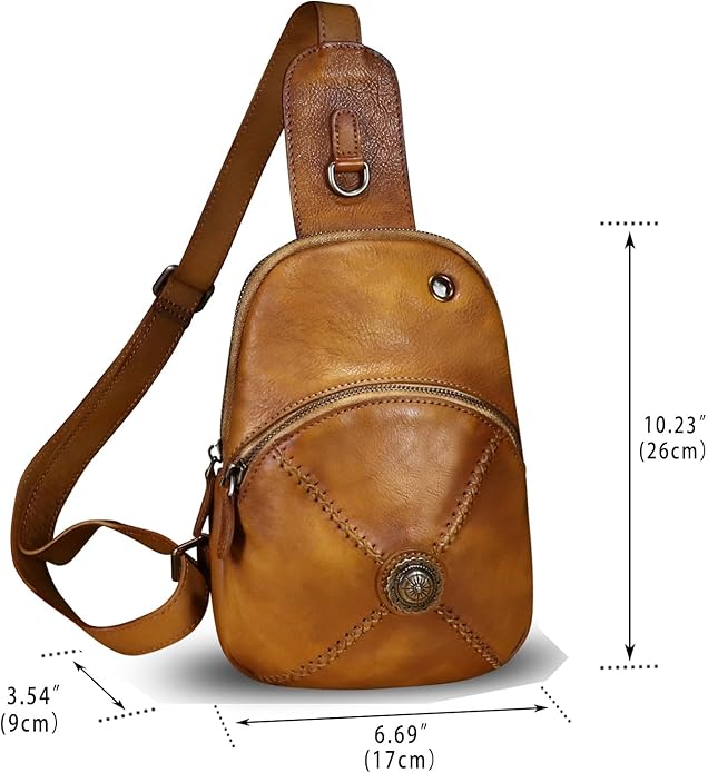 Genuine Leather Silng Bag for Women Small Vintage Leather Sling Backpack Fashion Shoulder Crossbody Bag Chest Purse
