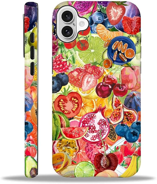 Case for iPhone 16,Summer Fruit Collage for Woman Men Full Body Protective Cover Shockproof 2 in 1 Silicone + Hard PC Case for iPhone 16