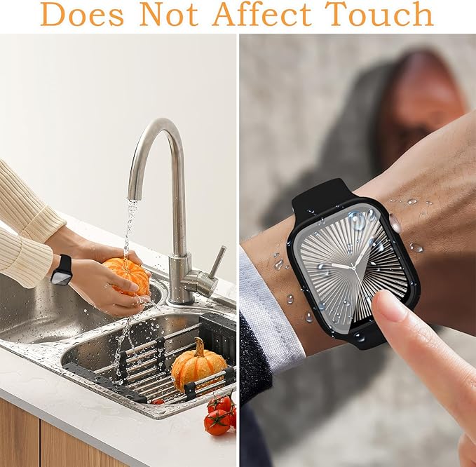 3 in 1 Waterproof Case for Apple Watch Series 11(2025) Series 10 Screen Protector 42mm Accessories Built-in Tempered Glass, 360°Full Protective PC Bumper Face Cover Compatible iWatch 42mm