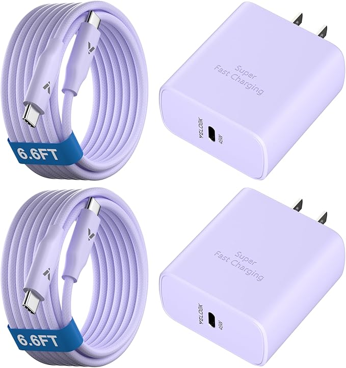 45W Super Fast Charger USB C,45 Watt Type-C Android Phone Charger Fast Charging Block with 6.6FT Type C Cords for Samsung Galaxy S25 Ultra/S24 Ultra/S24+/S23 Ultra/S22 Plus/S20,Tab S9/S8 Ultra(Purple)