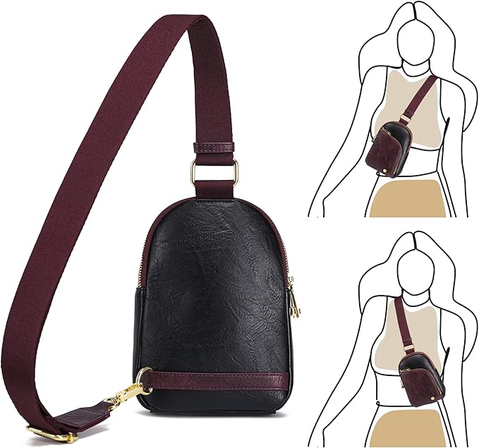 INICAT RFID Blocking Sling Bag Leather Crossbody Bags for Women Fanny Pack Cross Body for Woman Chest Bag for Travel 1.9L