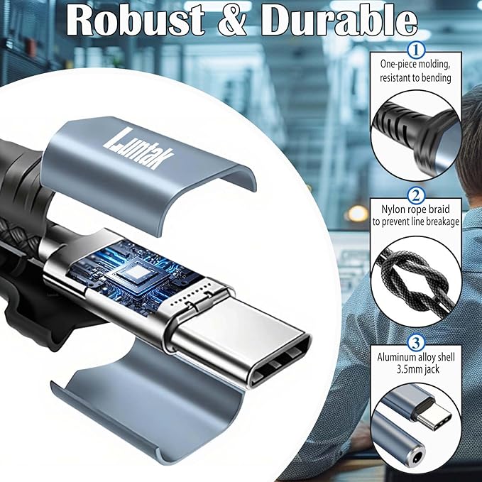 USB C to 3.5mm Headphone Jack Adapter,USB C to Aux Audio Dongle Cable Cord Compatible with iPhone16/15 Plus/Pro/Pro Max,Samsung Galaxy S25/S24/S23/S22/S21/note10/20 Ultra,iPad Pro/Mini,MacBook