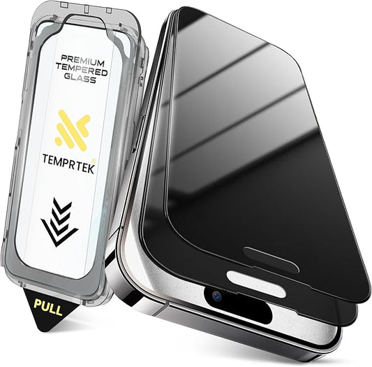 TEMPRTEK+ 2 Pack for iPhone 15 Pro Max Privacy Screen Protector Privacy 9H Military Grade Scratch Fingerprint Resistance Anti-Glare Shatterproof Tempered Glass Anti-Spy Easy Installation Bubble Free