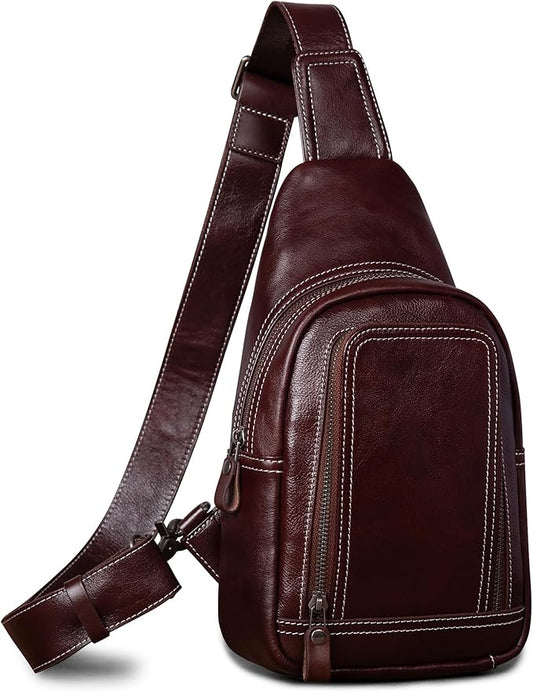 Genuine Leather Sling Bag for Men and Women Crossbody Shoulder Bag Sling Backpack Chest Purse Cross Body Pouch