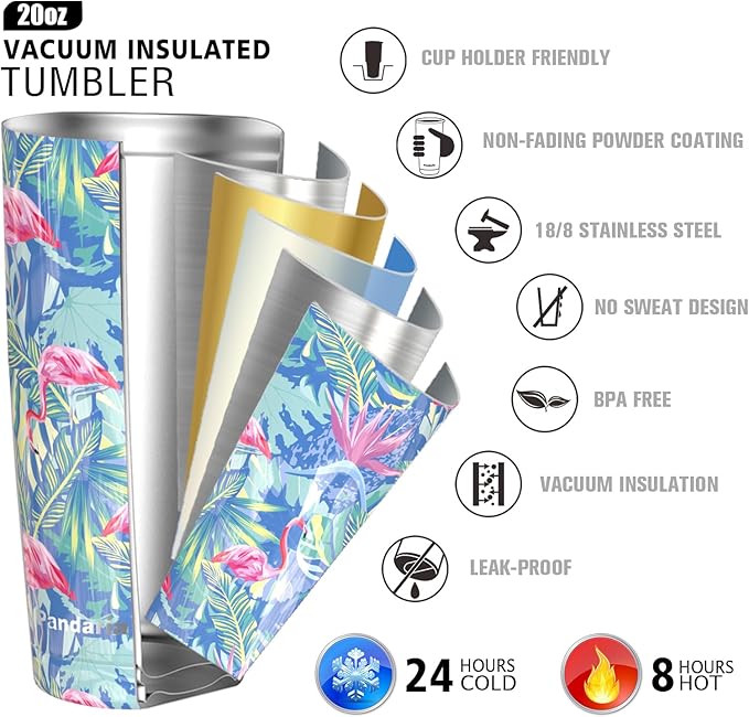 20 oz Stainless Steel Vacuum Insulated Tumbler with Lid - Double Wall Travel Mug Water Coffee Cup for Ice Drink & Hot Beverage, (Flamingo)