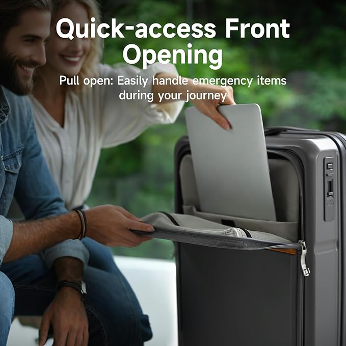 ROAMING Expandable 20 Inch Carry On Luggage With Mute Brake Wheels Airline Approved Hard Shell Suitcases with Front Pocket Top Opening Luggage with TSA Lock for Short Business Travel, Palm Grey