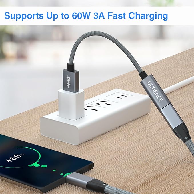 USB to USB C Cable Adapter 2 Pack, USB C Female to USB A Male Adapter - 10Gbps Data Transfer 60W Fast Charging, Type-C 3.2 Converter Compatible with Laptops, PCs, Flash Drives (0.41 Ft, Grey)