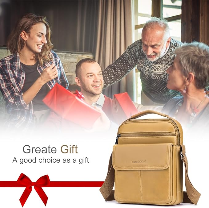 Men's Leather Crossbody Shoulder Bag - Messenger Satchel Travel Handbag