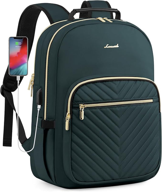 LOVEVOOK Laptop Backpack for Women, Large Capacity Travel Computer Work Bag with 17-inch Laptop Compartment, Business Nurse Backpack Purse, Hiking Outdoor Carry On Backpack, Deepgreen