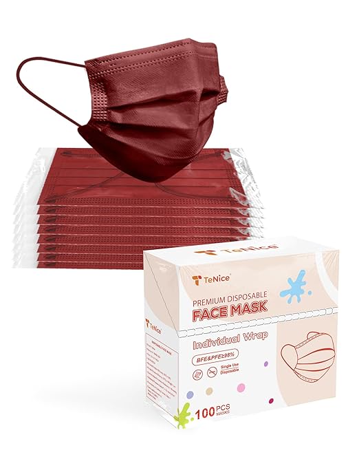 Face Masks Disposable 100 Pack, 4 Ply ASTM Level 3 Medical Grade, FSA/HSA Eligible, Breathable for Adult Outdoor Protection, Individually Wrapped for Home, School & Office, Burgundy