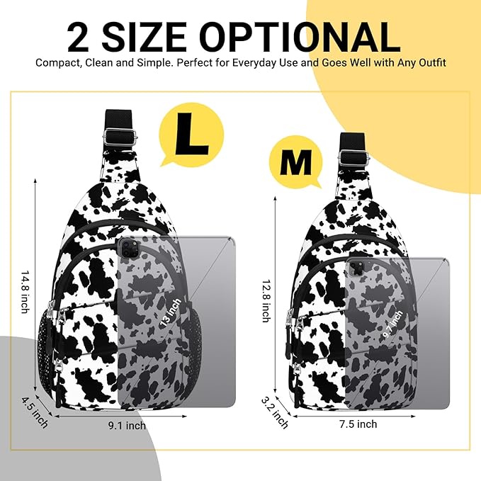 Crossbody Bags for Women, Sling Bag for Men, Small Hiking Backpack Anti Theft Lightweight for Outdoors Travel （L, Cow Print）