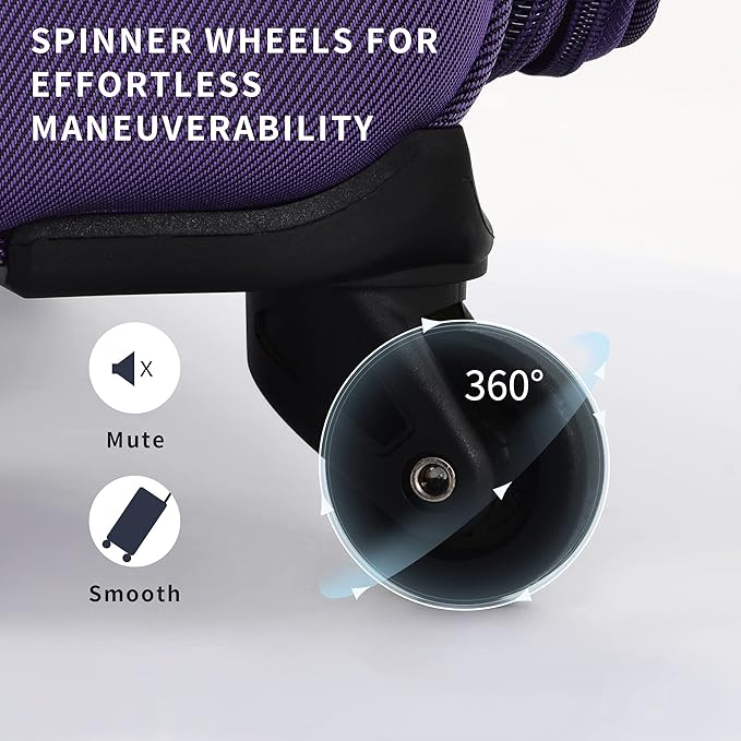 Merax Softside Luggage Set Softshell Lightweight 3 Piece Spinner Suitcase 22" 26" 30" Purple