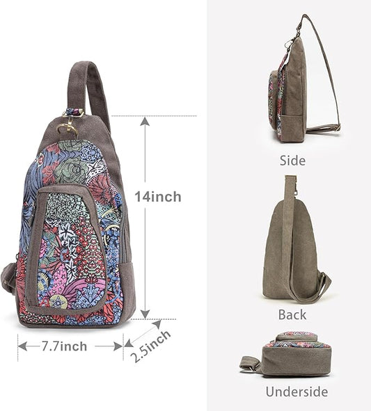 Black Butterfly Canvas Chest Bag, Small Chest Pack, Crossbody Bag for Travel, Inclined Shoulder Bag