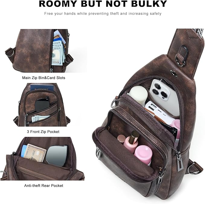 Sling Bag for Women Crossbody Purse Leather Crossbody Bag Fanny Pack Chest Pack for Travel Everyday Vacation
