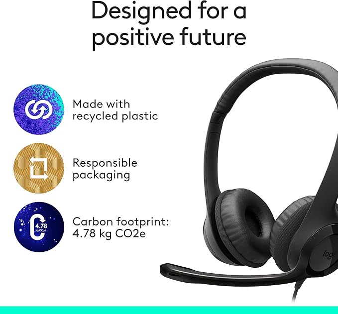 Logitech H391 Wired Headset for PC/Laptop, Stereo Headphones with Noise Canceling Microphone, USB-C, in-Line Controls, Works with Chromebook - Graphite (Pack of 12)