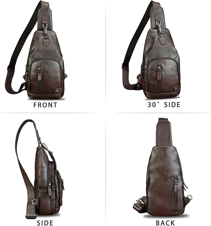 IVTG Genuine Leather Sling Bag Vintage Crossbody Shoulder Bag Handmade Casual Backpack Fanny Purse Chest Bag (Coffee)