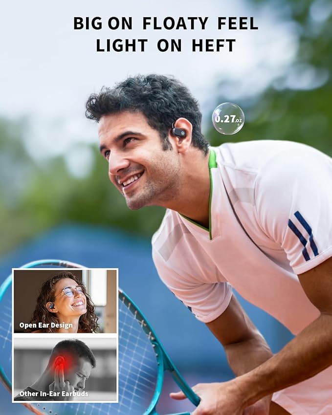 CXK Open Ear Earbuds Bluetooth 5.4 Bone Conduction Headphones, True Wireless Headphones with 60Hrs Stereo Sound, 0.27oz Lightweight Design Open Earbuds with Mic, IPX6 Waterproof Fit Running, Black