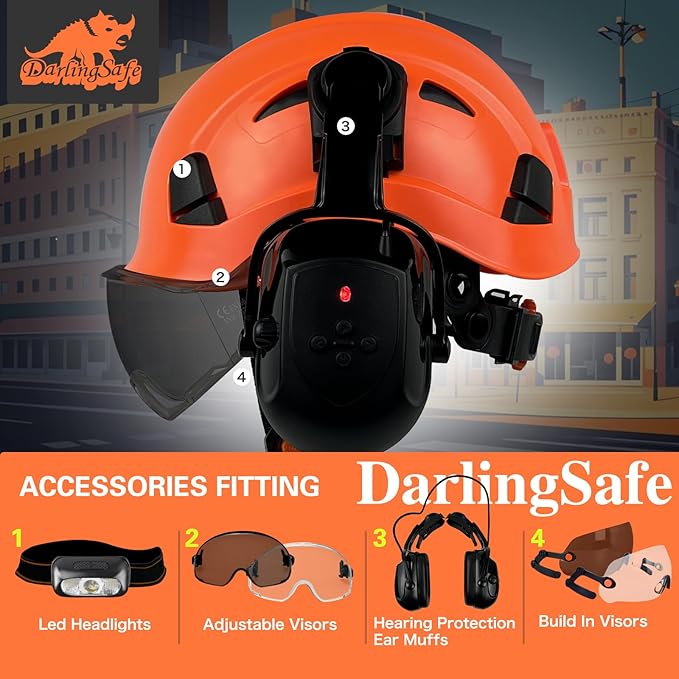 Hard Hats with Visor Bluetooth Ear Muffs Safety Helmet with Visors Mounted Safety Ear muff Hardhats Vented ANSI Z89.1 OSHA