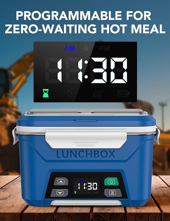 EAST OAK Cordless Electric Lunch Box for Adults, Heated Lunch Box Battery Powered with Automatic Heating, 5.5 Cups Portable Food Warmer with Removable Tray Divider