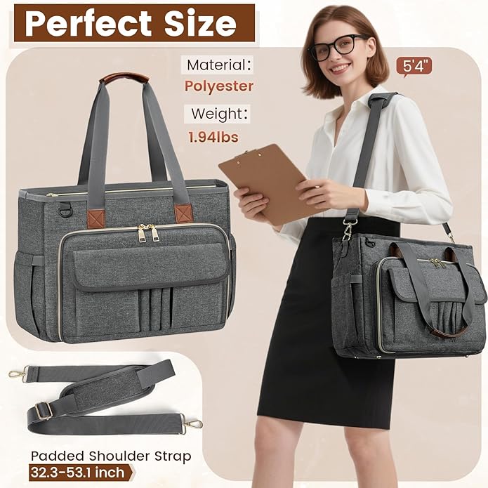 RAINSMORE Teacher Tote Bag 15.6 inch Laptop Bag for Women Work Bags Nurse Bag Lightweight Laptop Tote Computer Briefcase