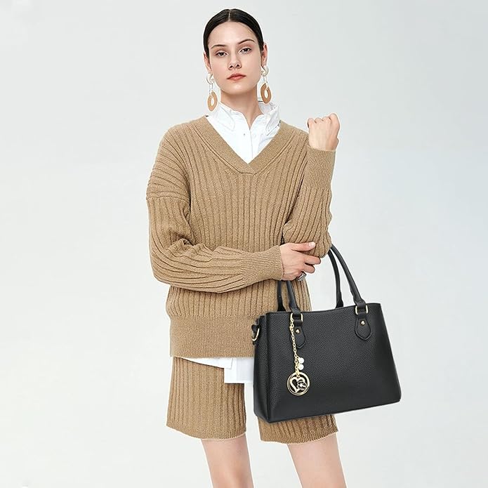 KKXIU Women Satchel Bags Handle Shoulder Handbags and Purses Pockets Zipper Leather Crossbody Bags