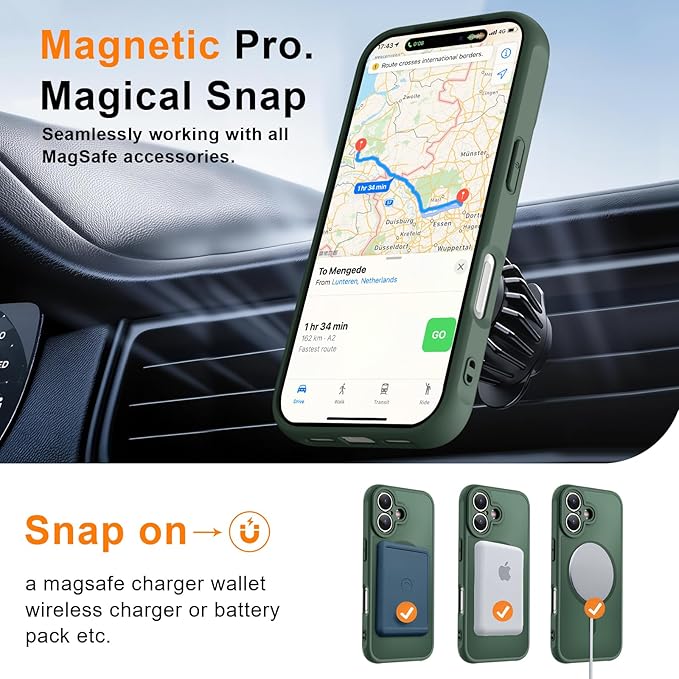 MOCCA Strong Magnetic Compatible with iPhone 17 Case [Compatible with Magsafe] [Full Camera Protection] Slim Translucent Matte Shockproof Phone Case Cover 6.3",Midnight Green