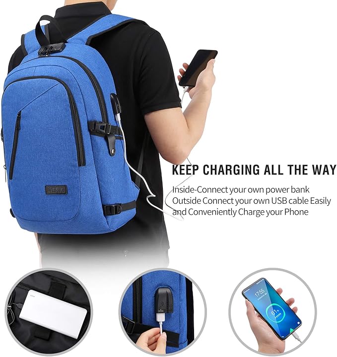 Durable Laptop Backpack Water Resistant Anti-Theft Bag with USB Charging Port and Lock, Slim Computer Business Backpacks for Women Men Fit 15.6 Inch Laptops