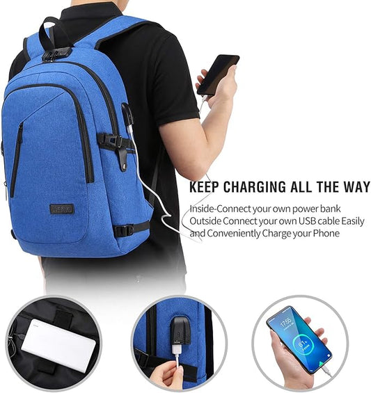 Durable Laptop Backpack Water Resistant Anti-Theft Bag with USB Charging Port and Lock, Slim Computer Business Backpacks for Women Men Fit 15.6 Inch Laptops