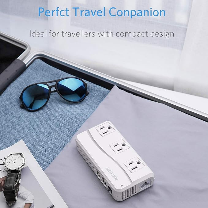 BESTEK Universal Travel Adapter 100-220V to 110V Voltage Converter 250W with 6A 4-Port USB Charging 3 AC Sockets and EU/UK/AU/US/India Worldwide Plug Adapter (03 UK Plug White)