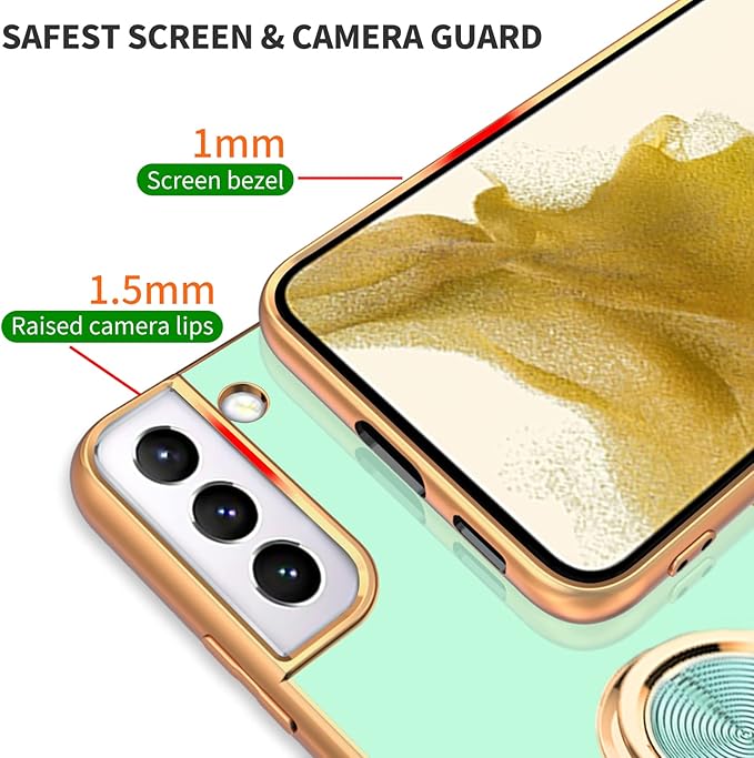 Tnarru Compatible for Samsung Galaxy S22 Plus Case with Ring Holder Kickstand [with Magnetic] Soft TPU Shockproof Electroplated Protective Phone Case for Galaxy S22+ 5G Light Green