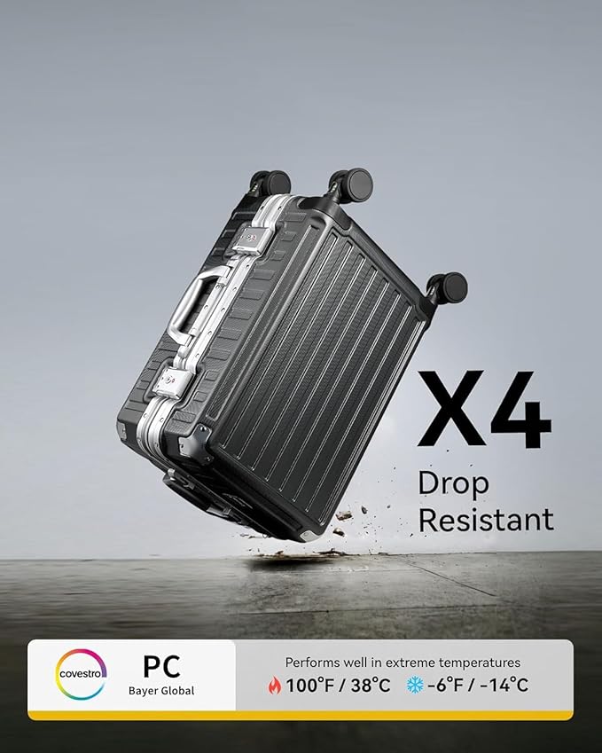 LUGGEX Checked Luggage with Spinner Wheels, 24 Inch Aluminum Frame Zipperless Polycarbonate Hard Shell Suitcase, Blue