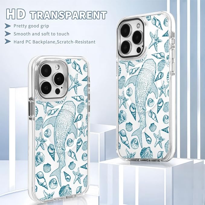 DAIZAG Case for iPhone 13 Pro Max, [Compatible with MagSafe],Phone Case for Women Girls Magnetic Clear Cover,Beach Seashell Whale Ocean Aesthetic