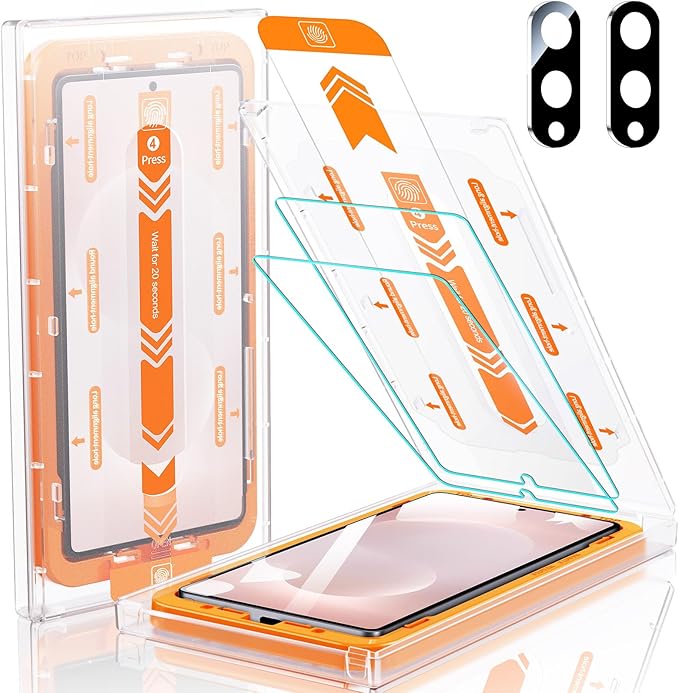 MRGLAS 2+2 Packs for Samsung Galaxy S25 Edge Screen Protector 6.7'' with Camera Lens Protector [Auto-Dust Removal] [100% Fingerprint Unlock] HD 9H Tempered Glass 10X Military Protection, Zero-Bubble