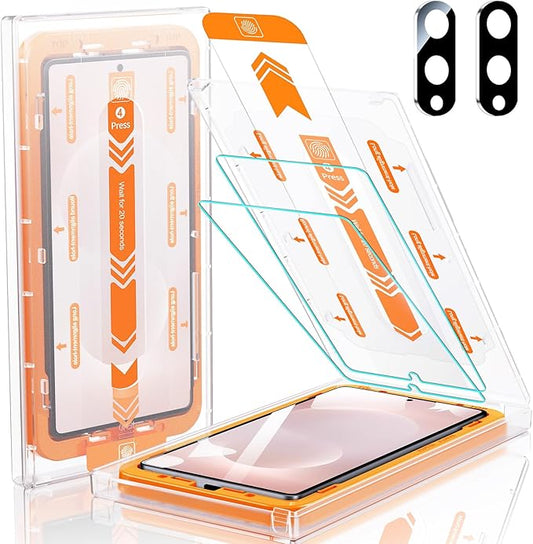 MRGLAS 2+2 Packs for Samsung Galaxy S25 Edge Screen Protector 6.7'' with Camera Lens Protector [Auto-Dust Removal] [100% Fingerprint Unlock] HD 9H Tempered Glass 10X Military Protection, Zero-Bubble