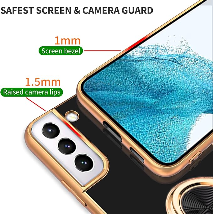 Tnarru Compatible for Samsung Galaxy S22 Case with Ring Holder Kickstand [with Magnetic] Soft TPU Shockproof Electroplated Protective Phone Case for Galaxy S22 5G Black