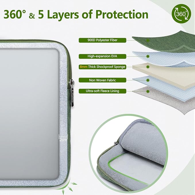 HYZUO 15-16 Inch Laptop Sleeve Bag Set for MacBook Pro 16 M4/M3/M2/M1 Pro/Max, 15" Surface Book, Notebook Case for 15" 15.6" HP Dell Lenovo ThinkBook Asus Acer Samsung Huawei, Grass Green