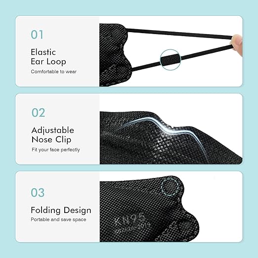 LEMENT KN95 Face Masks 100 Pack,Breathable Black Disposable Face Masks For Adult,Teenager