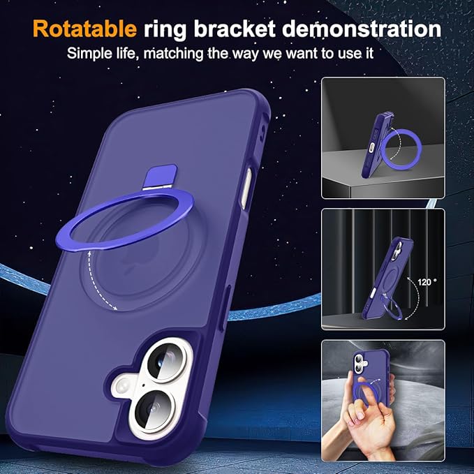 Compatible with iPhone 16 Plus Case with Invisible Magnetic O-Ring Stand Military-Grade Translucent Case for iPhone 16 Plus 6.7" [Compatible with Mag-Safe][Great Grip Feeling], Navy