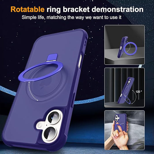 Compatible with iPhone 16 Plus Case with Invisible Magnetic O-Ring Stand Military-Grade Translucent Case for iPhone 16 Plus 6.7" [Compatible with Mag-Safe][Great Grip Feeling], Navy