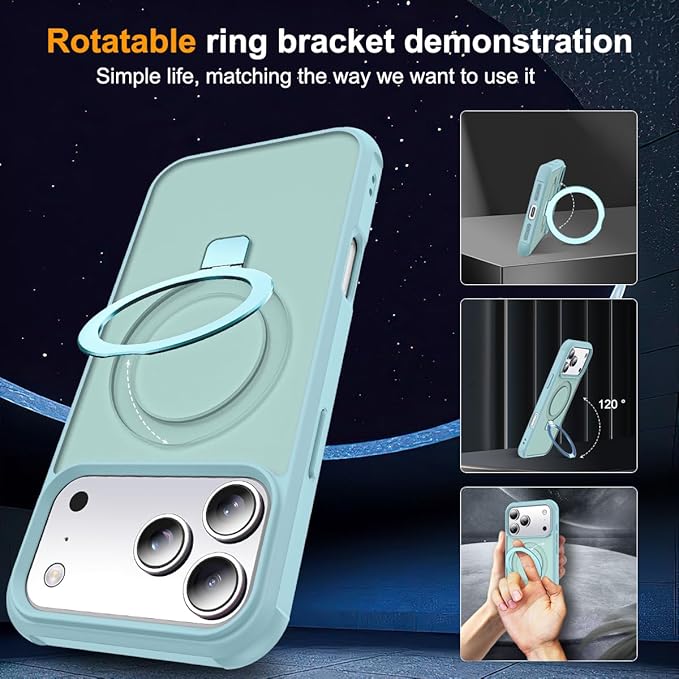 Compatible with iPhone 17 Pro Case with Invisible Magnetic O-Ring Stand Military-Grade Translucent Phone Case for iPhone 17 Pro 6.3" [Compatible with Mag-Safe][Great Grip Feeling], Blue