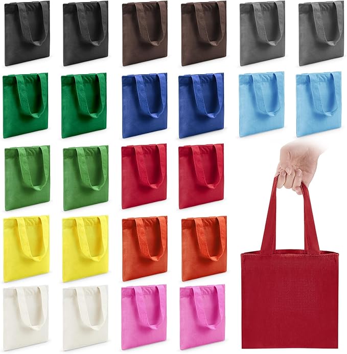 Amylove 24 Pcs Mini Tote Bag Sublimation Blank Canvas Tote Bags Reusable Grocery Luggage DIY Sack Goody for Party Even (8.5 x 8 Inch,Multicolor Color)