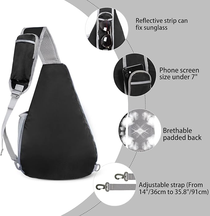 ZOMAKE Sling Bag,Small Crossbody Sling Backpack,Water Resistant Shoulder Daypack for Travel,Anti Thief Chest Bag for Hiking(Black)