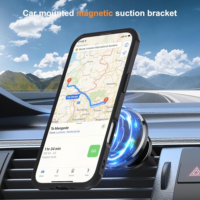 Compatible with iPhone 17 Air Case with Invisible Magnetic O-Ring Stand Military-Grade Translucent Phone Case for iPhone 17 Air 6.5" [Compatible with Mag-Safe][Great Grip Feeling], Black